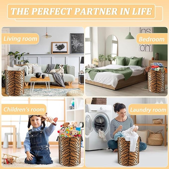 Tiger Animal Texture Laundry Hamper Bag - Image 7