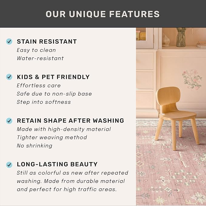 Pink Washable 6x9 Rug for Bedroom - Image 7