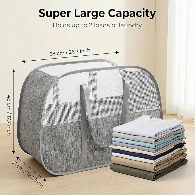 Large Collapsible Laundry Hamper, Breathable Mesh Design, Sturdy Steel Frame - Image 4