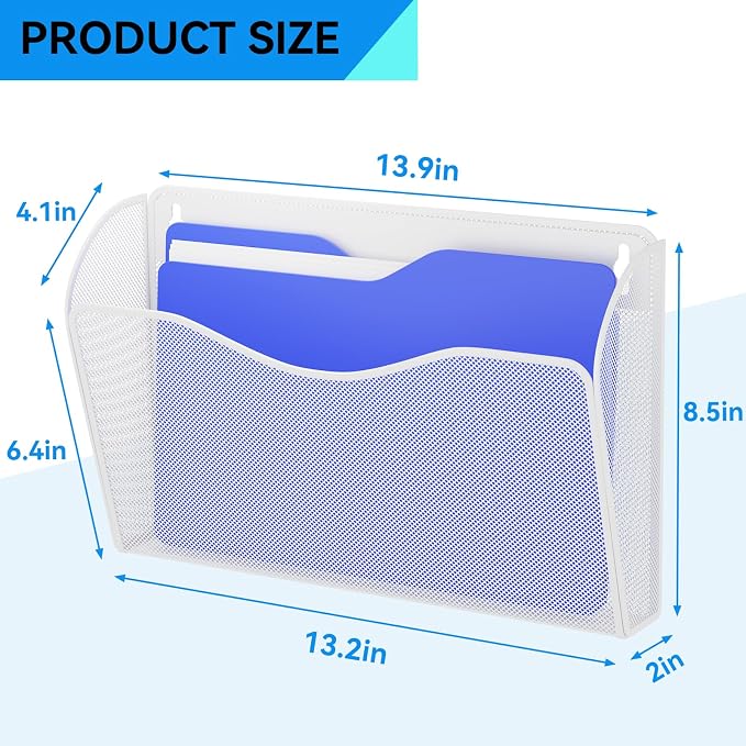 6 Single Pocket Wall File Holder, Mesh Hanging File Folder Paper Organizer - Image 3