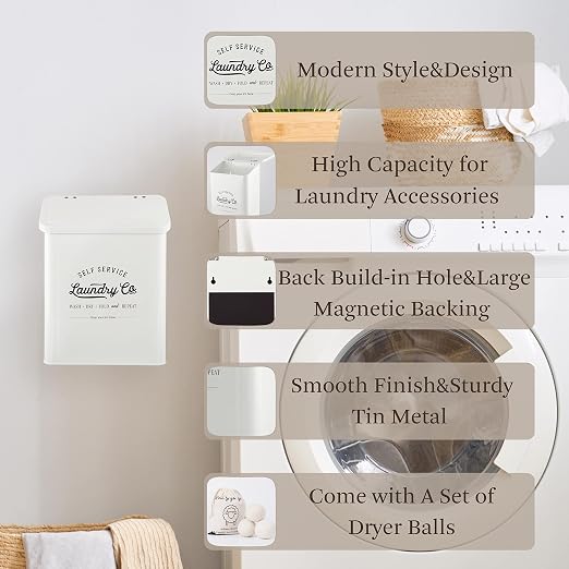 Magnetic Lint Bin for Laundry Room, Metal Trash Can - Image 4