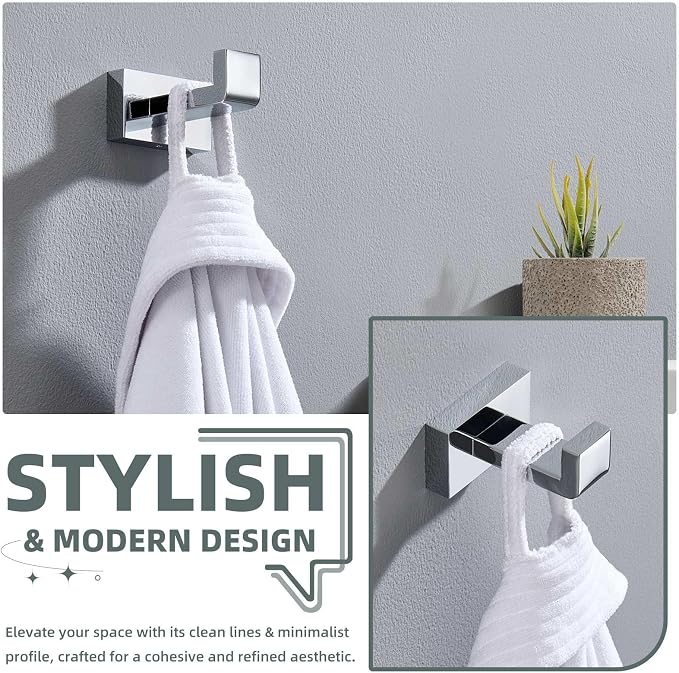 Suyar Chrome Bathroom Towel Hook, SUS304 Stainless Steel Coat Robe Holder - Image 5