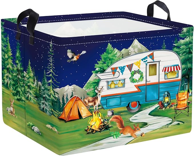 Night Camping Laundry Hamper Picnic Large Storage Basket Bonfire Collapsible by HUUMONSS