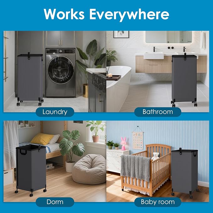 2Pcs Laundry Basket With Wheels 105L, Large Rolling Laundry Hamper With - Image 6