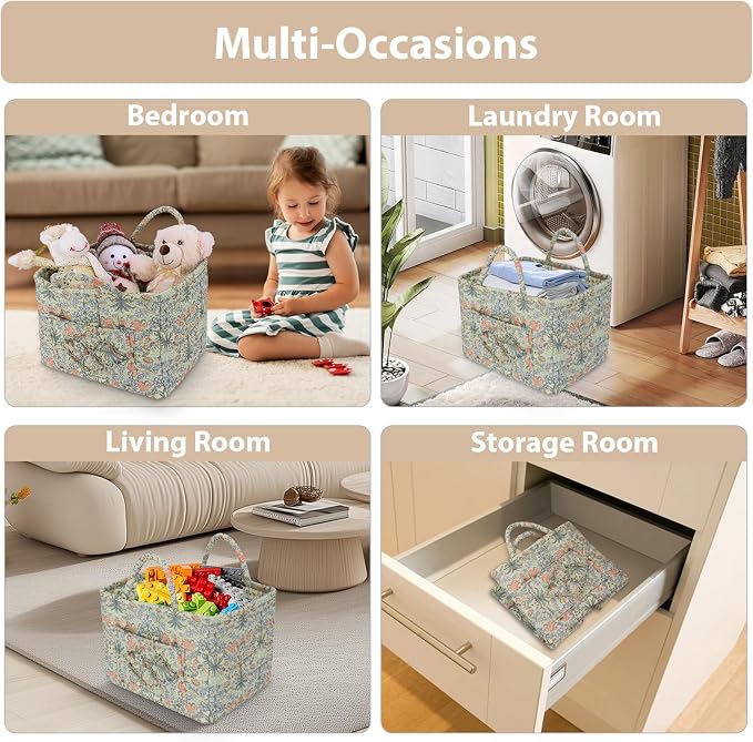 Storage Basket Boho Fabric Large Collapsible Floral Laundry Nursery Hamper - Image 4