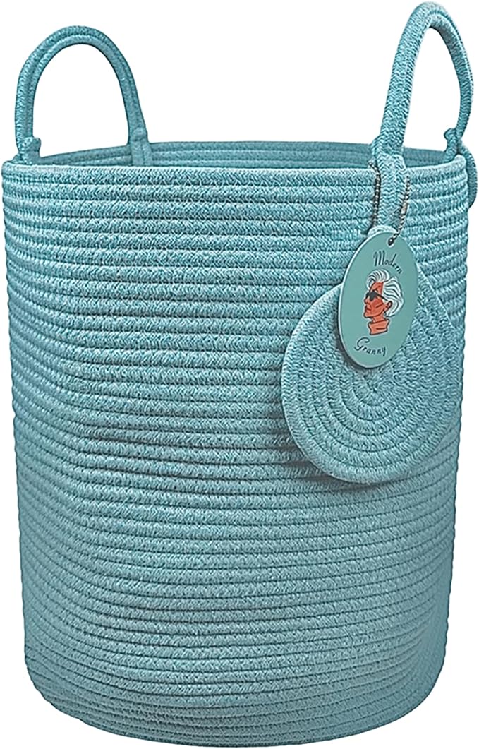 Modern Granny Large Cotton Rope Laundry Hamper 15x20 Inch Dual Secure Woven - Image 2