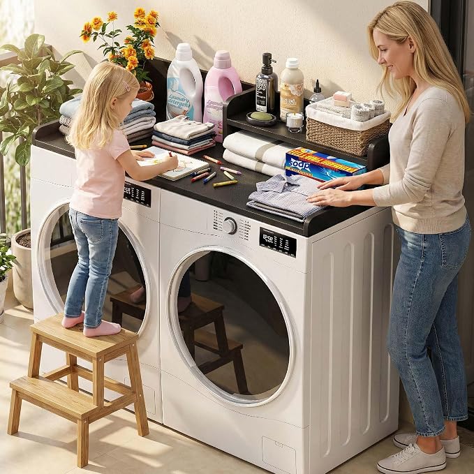 Washer Dryer Countertop with Open Storage Shelf & Raised Edge Guard, Modern - Image 7