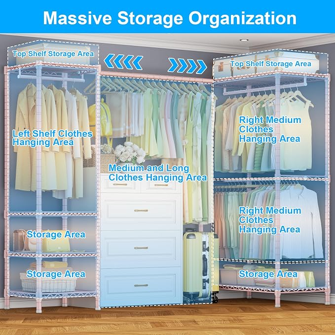 E10L L-Shaped Clothes Rack for Corner（With Expandable Hanger Rod）Heavy Duty - Image 3