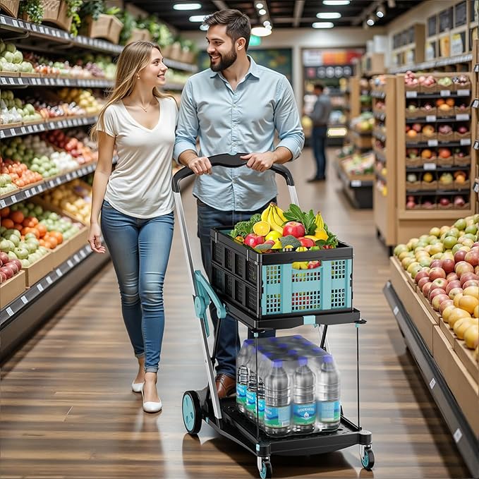 Foldable Shopping Cart, 200 lbs Capacity Grocery Carts on Wheels - Image 2