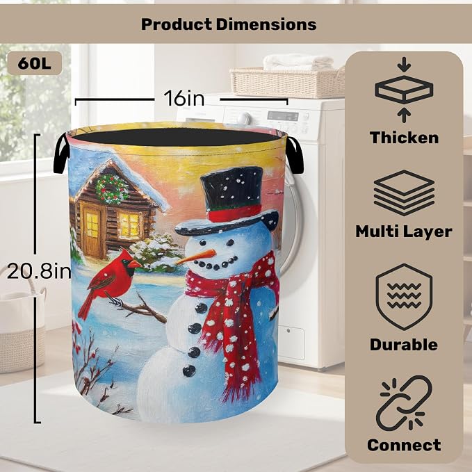 Snowman Cardinal Large Clothes Hamper Bag - Image 2