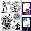 CRASPIRE Witch Rubber Stamps Happy Halloween Web Bat Moon Night Castle Pumpkin by CRASPIRE