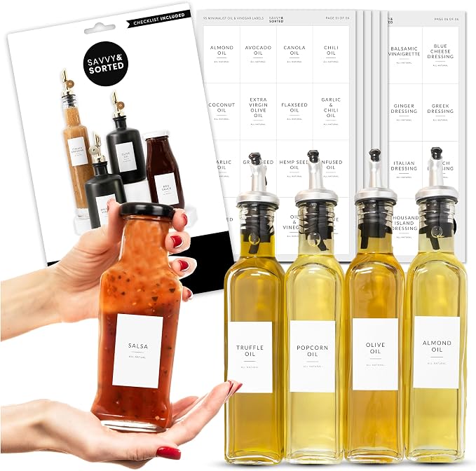 Minimalist Oil Bottle Labels, 95 Preprinted Pantry Stickers by SAVVYSORTED%C2%AE