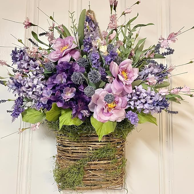 Cream Hydrangea Door Hanger Basket Wreath, Farmhouse Wreath - Image 4