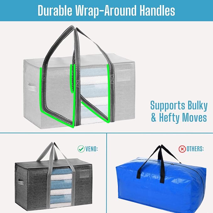 VENO 4 Pack Moving Bags with Clear Window, Heavy Duty Storage Bins with Lid - Image 2