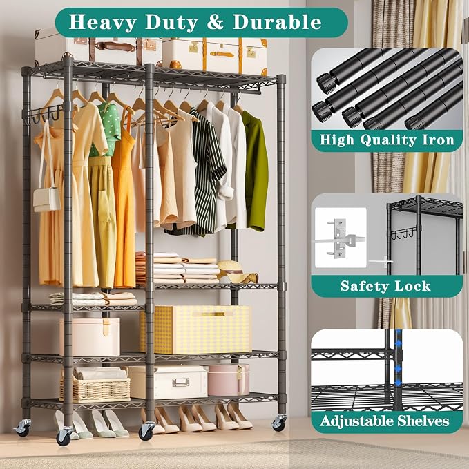 Rolling Clothes Rack, Heavy Duty Garment Rack - Image 2