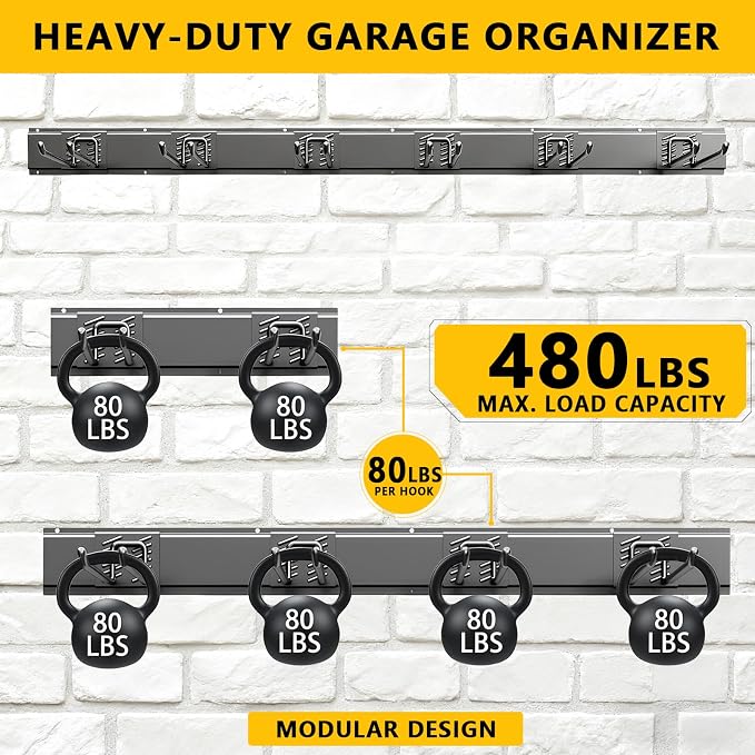Garage Tool Organizer Wall Mount, 48inch Heavy-Duty Garage Storage System and - Image 2