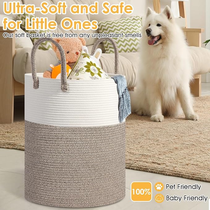 Large Woven Laundry Basket Hamper, 100L Cotton Rope Storage Bin - Image 6