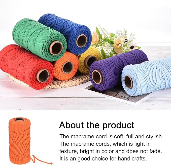 Rebower Macrame Cord 4mm x 109 Yard, Natural Cotton Macrame Rope Twisted - Image 4