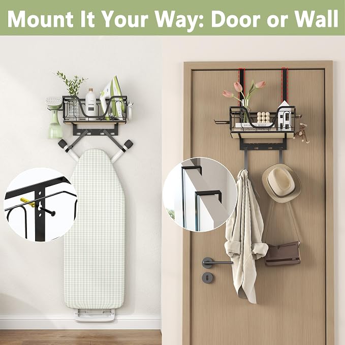 Ironing Board Hanger, CUFURNIX 2-in-1 Wall-Mount & Over-Door - Image 4