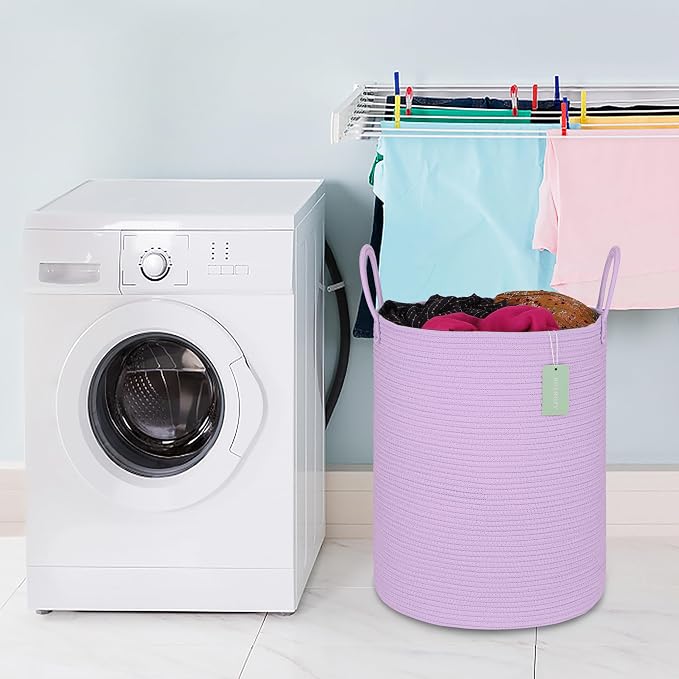 Large Cotton Rope Laundry Hamper 65L, Baby Nursery Hamper Bin - Image 8