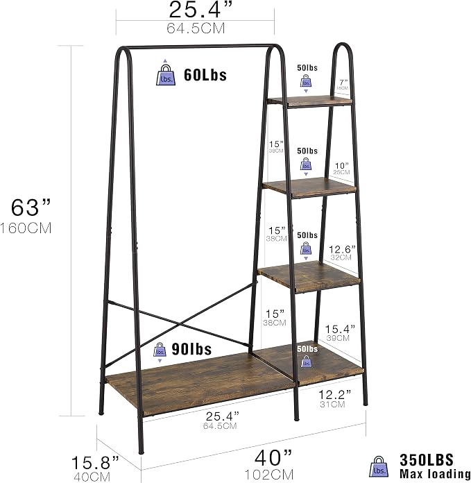 Finnhomy Rustic Clothes Rack, Clothing Rack - Image 3