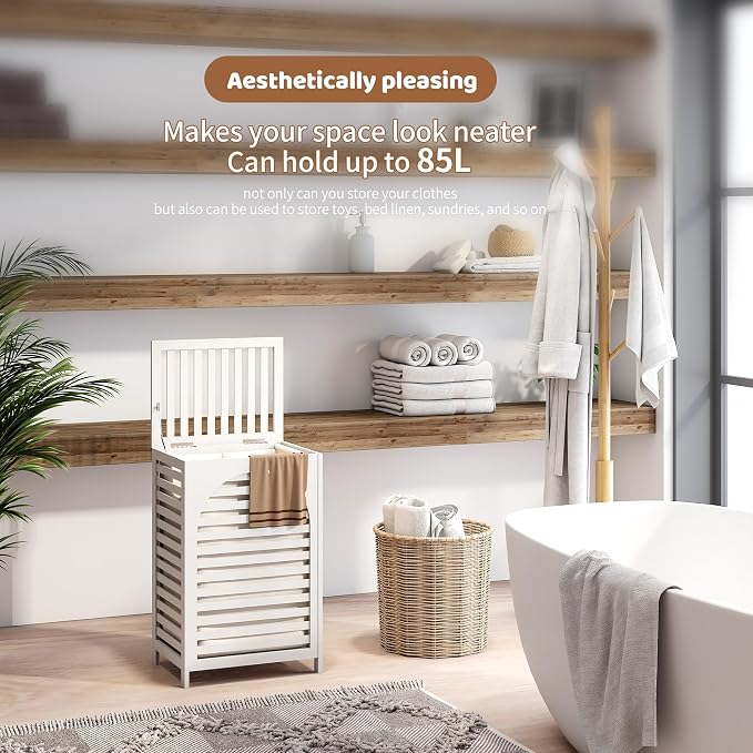 FILWH Laundry Hamper with Lid Large Bamboo Laundry Bin Basket 85L Clothes - Image 2