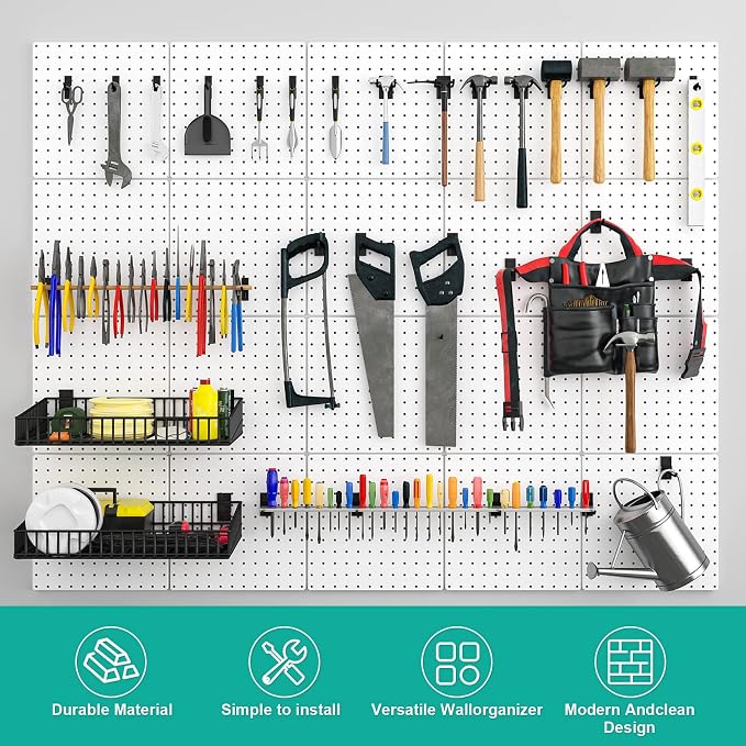 Peg Board, 4 Pack Metal Pegboard Panels White Pegboards Wall Organizer - Image 6