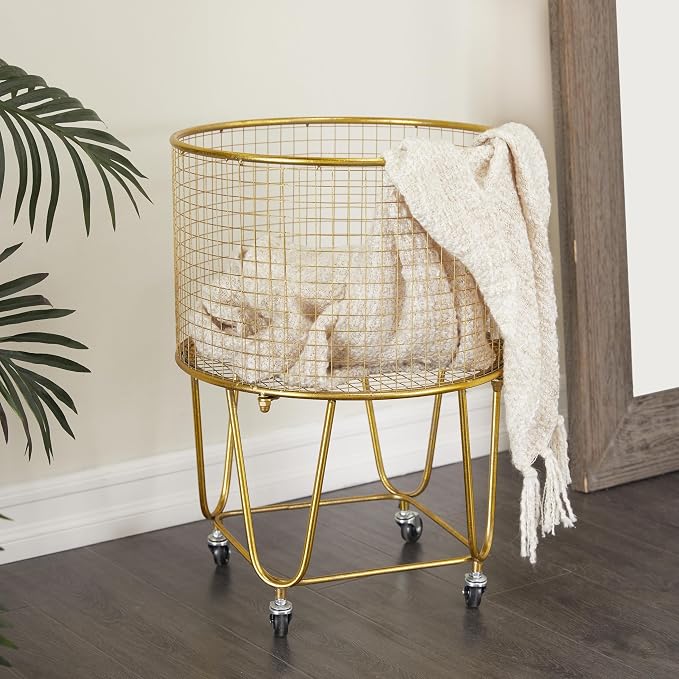Deco 79 Metal Storage Cart Deep Set Metal Mesh Laundry Basket - Image 3