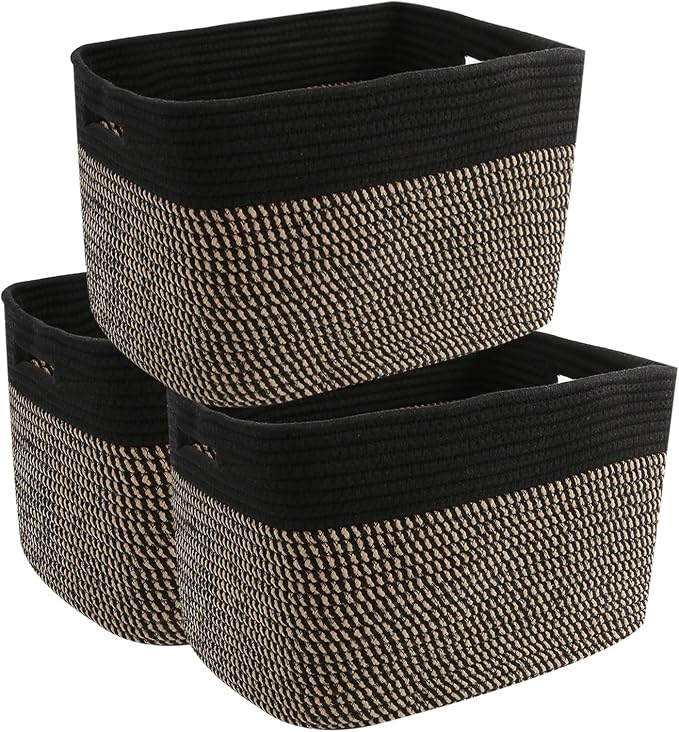 3 Pack Woven Storage Baskets for Shelves, 13.5"×11"×9.5"Organizing Bins by HZFTJOY