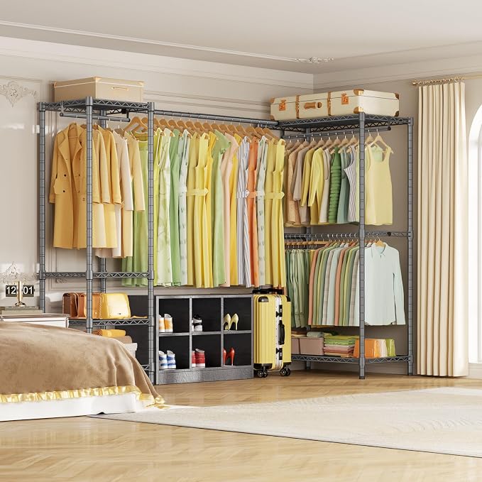 E10L L-Shaped Clothes Rack for Corner（With Expandable Hanger Rod）Heavy Duty - Image 7