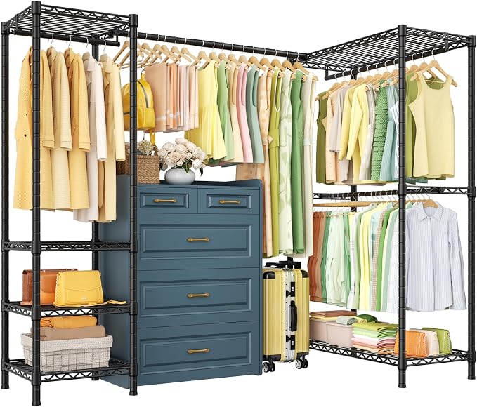 E10L L-Shaped Clothes Rack for Corner（With Expandable Hanger Rod）Heavy Duty by UlifHome