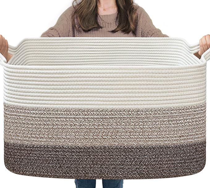 Goodpick Large Woven Storage Basket, 21.6"x14.9"x11.8", Blanket Storage by Goodpick
