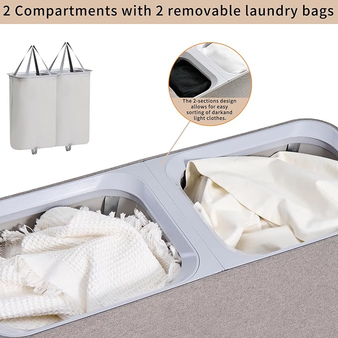 150L laundry hamper with lid, Large-sized Laundry Baskets, Portable 2 Dividers - Image 4