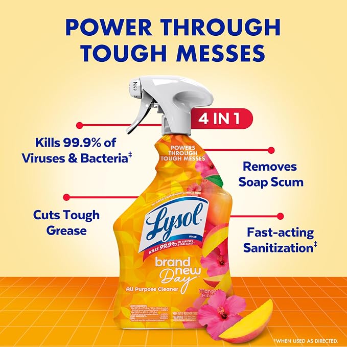 Lysol All Purpose Cleaner Spray, Kitchen & Bathroom Cleaner, Mango & Hibiscus - Image 2