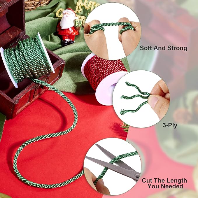 2 Rolls 5mm Twisted Cord Twine Cord Rope 3 Braided Decorative Rope Cord Red - Image 5