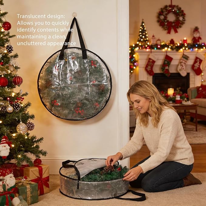 4 Pack Clear Christmas Wreath Storage Bags 24 Inch - Image 2