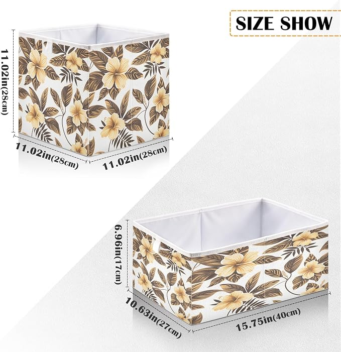senya Large Storage Bins Gold Flower Leaves White Collapsible Foldable Storage - Image 3