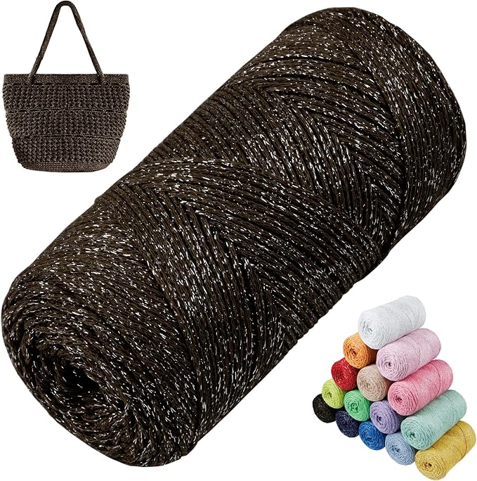 Sparkle Macrame Cord 1.5mm x 306 Yards Cotton Glitter Yarn by LEREATI
