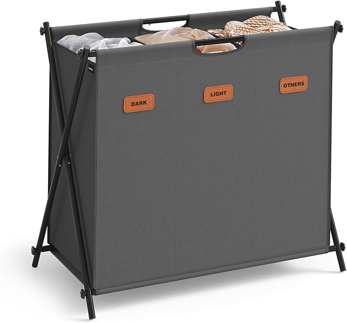 SONGMICS Laundry Hamper, Laundry Basket, 35.7 Gal. Laundry Sorter 3 Sections by SONGMICSbySONGMICSHOME