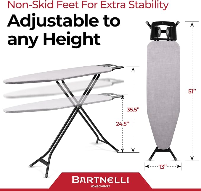 Bartnelli Extreme Stability Ironing Board 43x13 Upgraded Heavy-Duty Metal Frame - Image 8