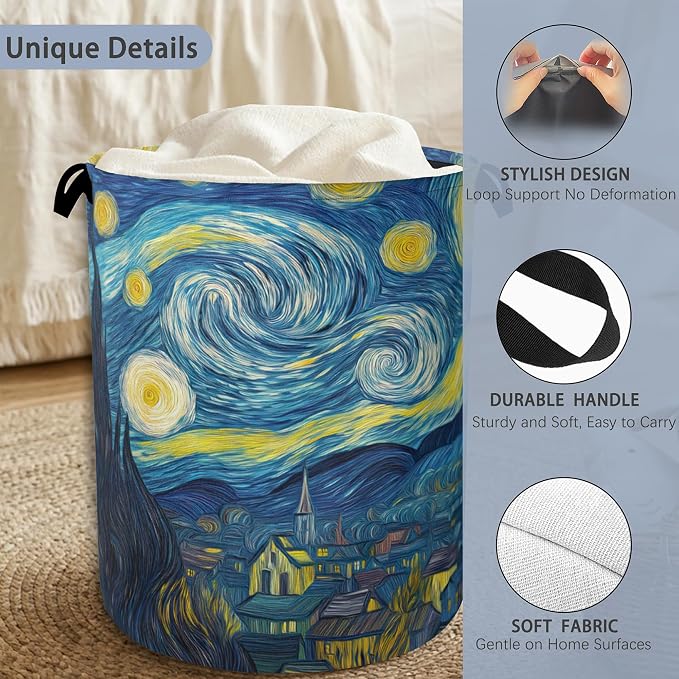 Starry Night Moon Laundry Basket, Village Oxford Cloth Laundry Hamper - Image 3