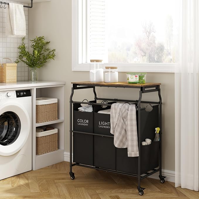 Hoctieon 3 Section Laundry Sorter Cart - Image 5