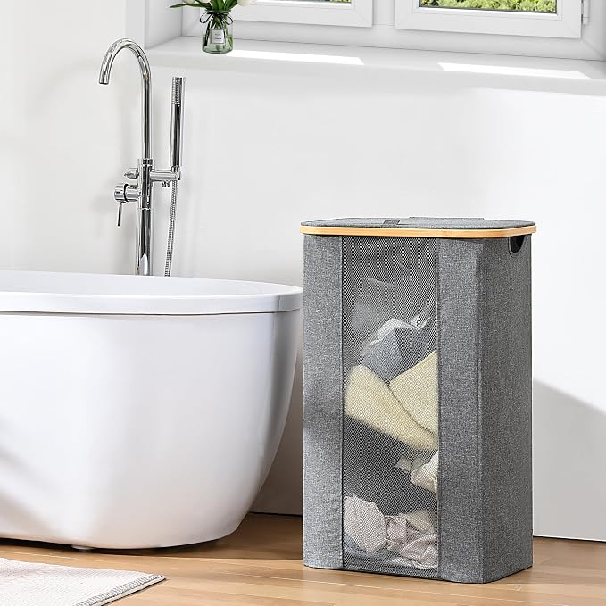 ELONG HOME Laundry Basket, 100L Grey Collapsible Laundry Baskets - Image 2