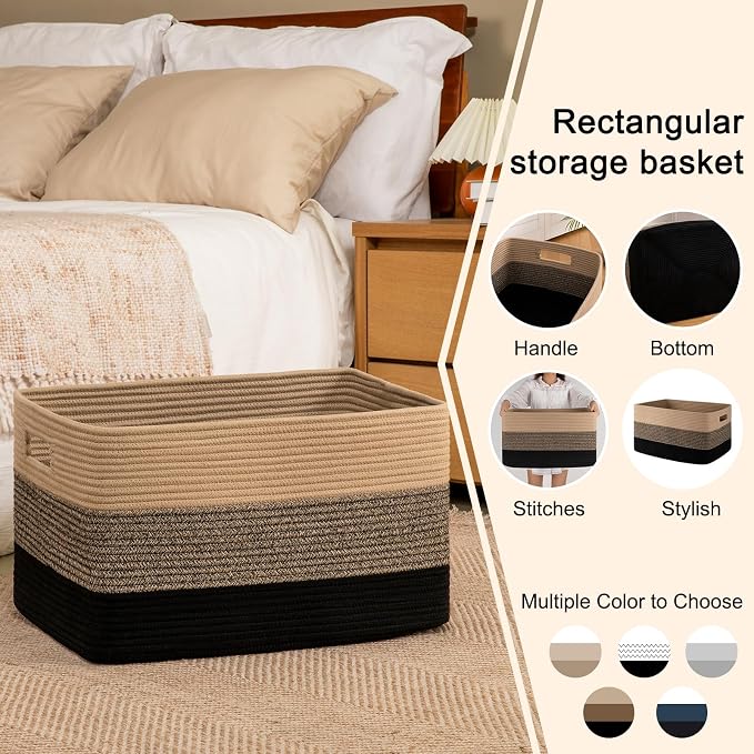 OIAHOMY 108L Large Cotton Rope Basket, Rectangle Woven Baskets - Image 5