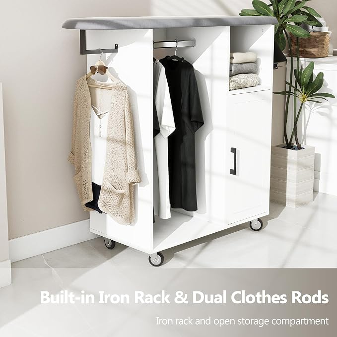 Rolling Ironing Board with Storage, Ironing Cart with Iron Holder and Coat - Image 5