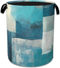 Turquoise Grey Abstract Art Painting Laundry Basket, Foldable Oxford Cloth by Unknown