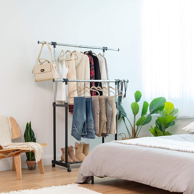 IRIS USA Portable Double-Rod Height Adjustable Clothes Rack - Image 6