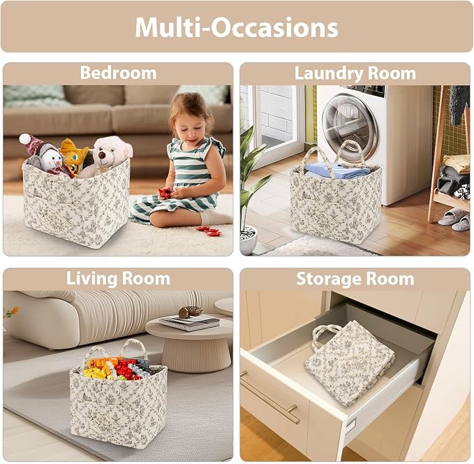 Storage Basket Boho Fabric Large Collapsible Floral Laundry Nursery Hamper - Image 4