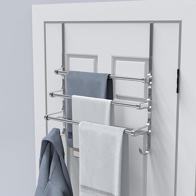Over The Door Towel Rack, Extendable Triple Towel Storage Holder - Image 7