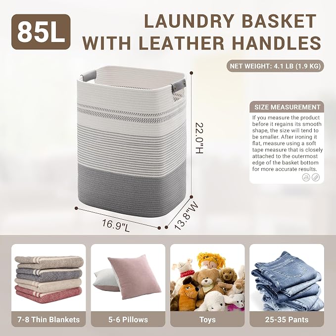 85L Tall Laundry Hamper with Handles - Image 2